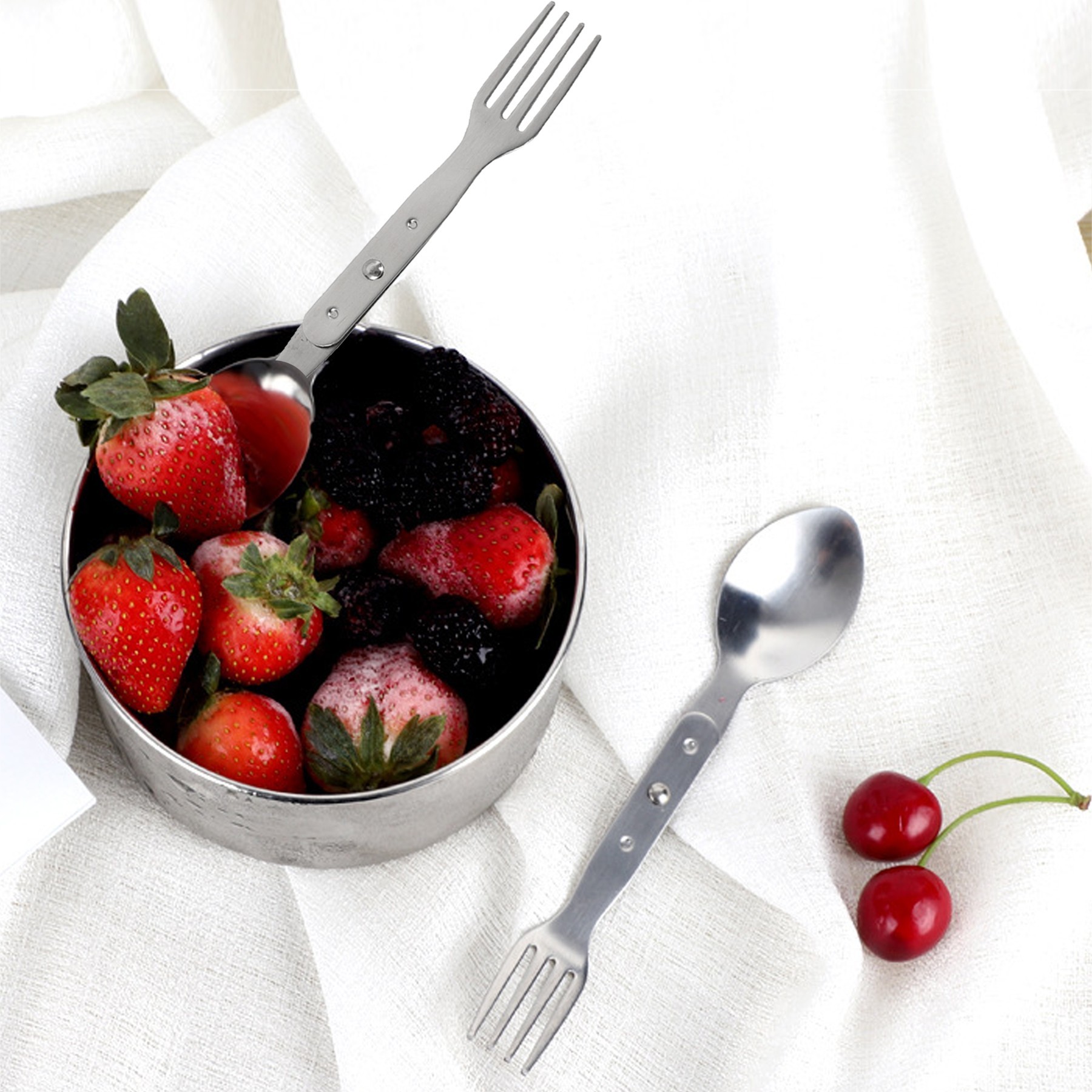 Versatile Stainless Steel Folded Dual Head Spoon And Fork 14