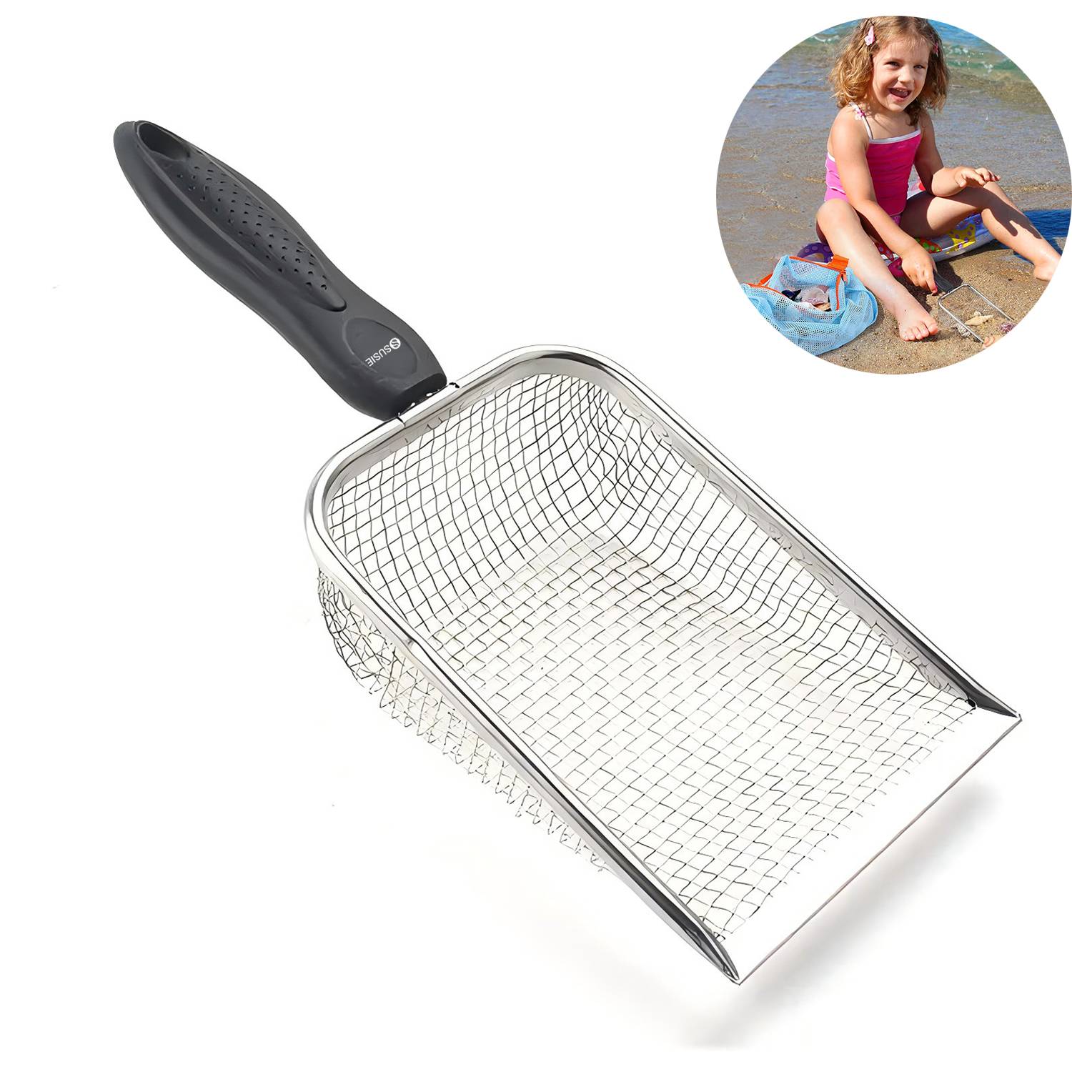 Kids Beach Toy Set with Stainless Steel Shovel & Net Bag 6