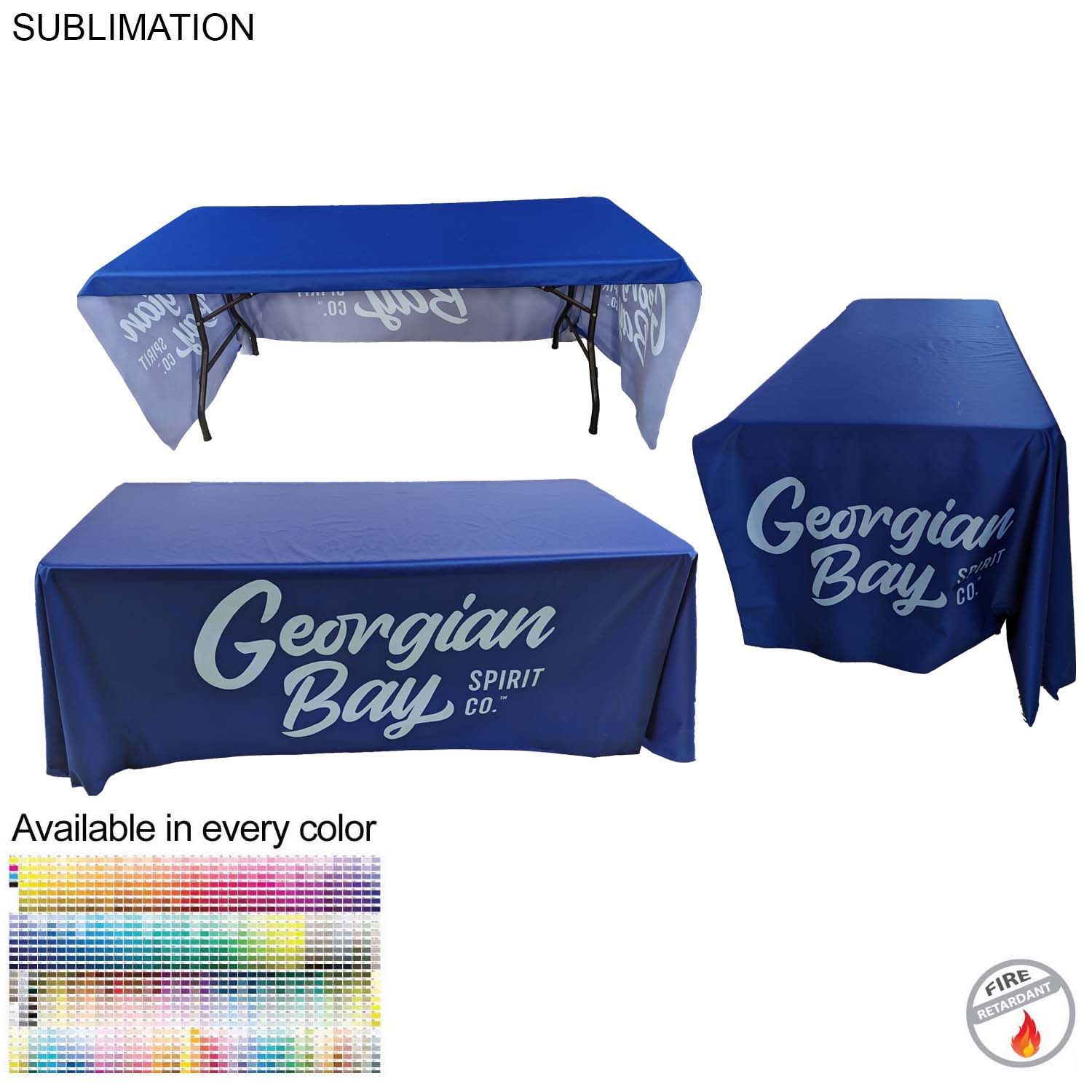 Sublimated PREMIUM Table Cloth for 6' Table, Drape Style, 3 sided, Open Back, Rounded corners 7
