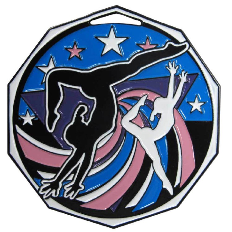 Female Gymnastics Decagon Colored Medallion (2")