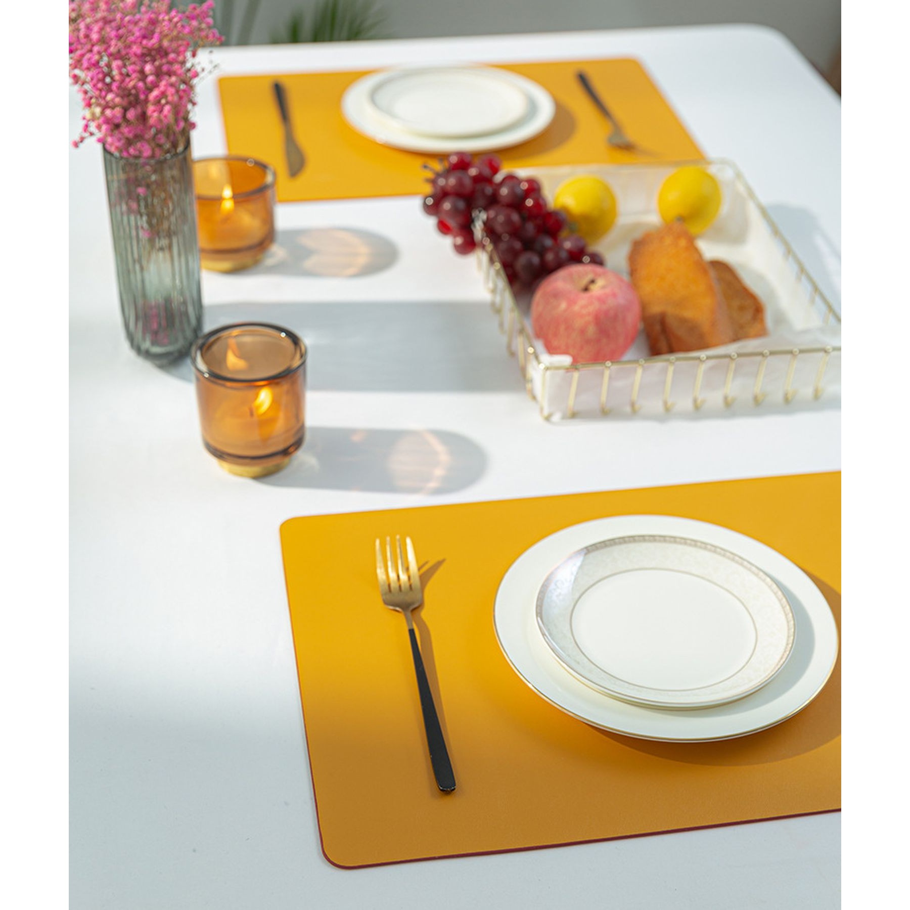 Heat Resistant Faux Leather Dual Side Dining Table Placemat 4