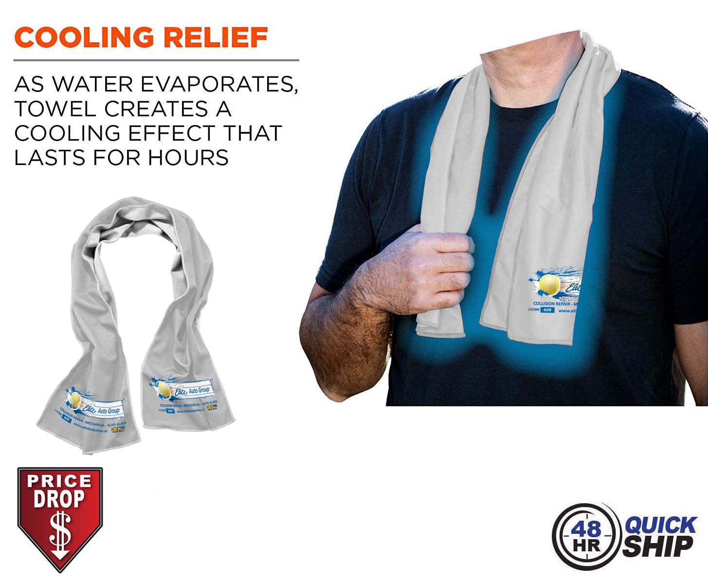 48 Hr Quick Ship - White Cooling Towel, 12"x40", with full color sublimated logos 4