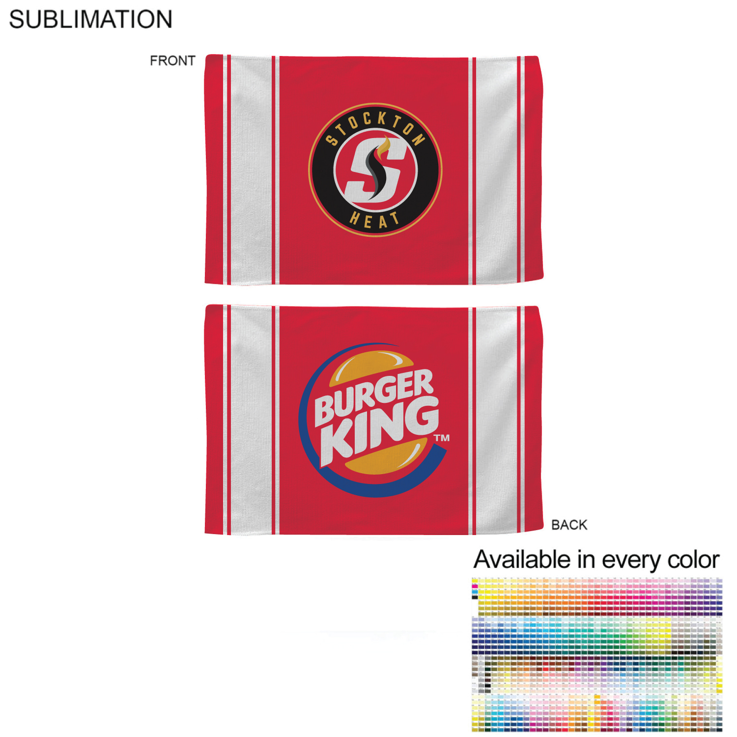 Colored Sublimated Rally, Skate Towels with Jersey stripes, 12x18, Sublimated Edge to Edge 2 sides 5
