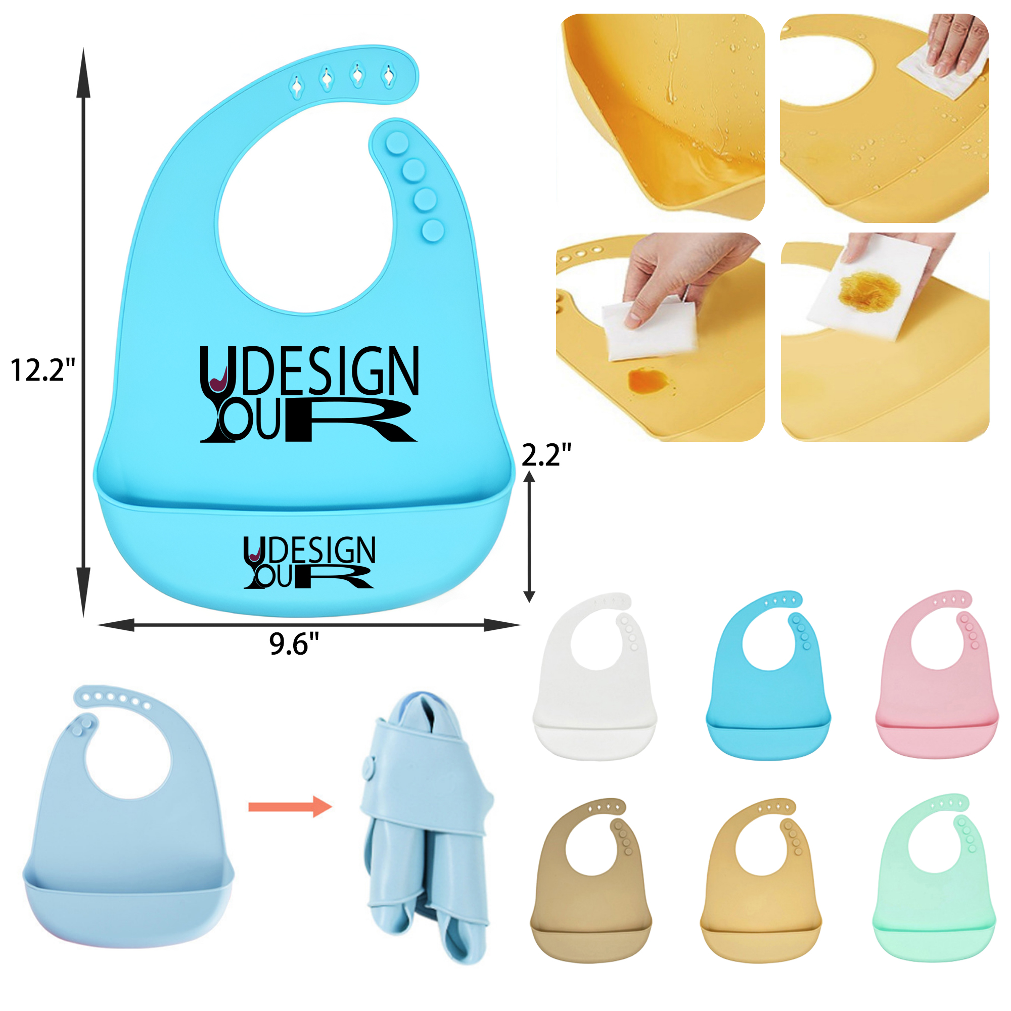 MOQ 50 PCS Safe Adjustable Silicone Toddler Feeding Bib 7