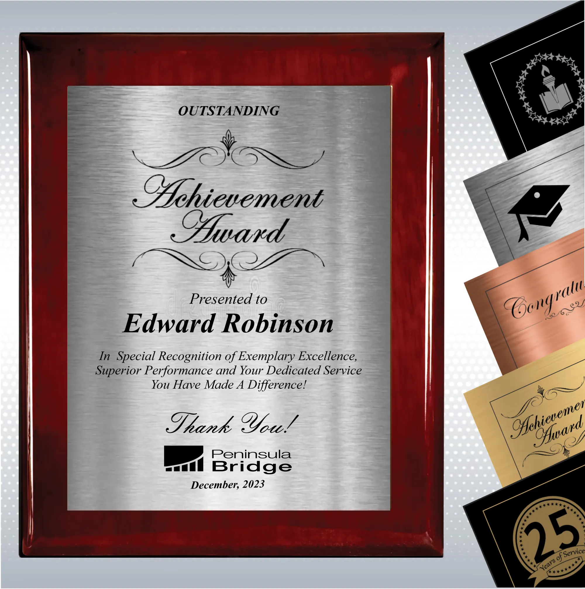 Rosewood Piano Wood Excellence Employee Recognition Plaque 5