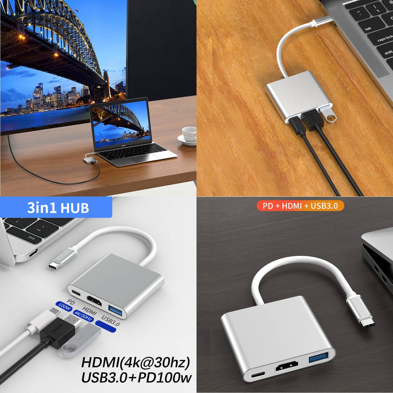 3-in-1 Type C HDMI USB 3.0 HUB 4