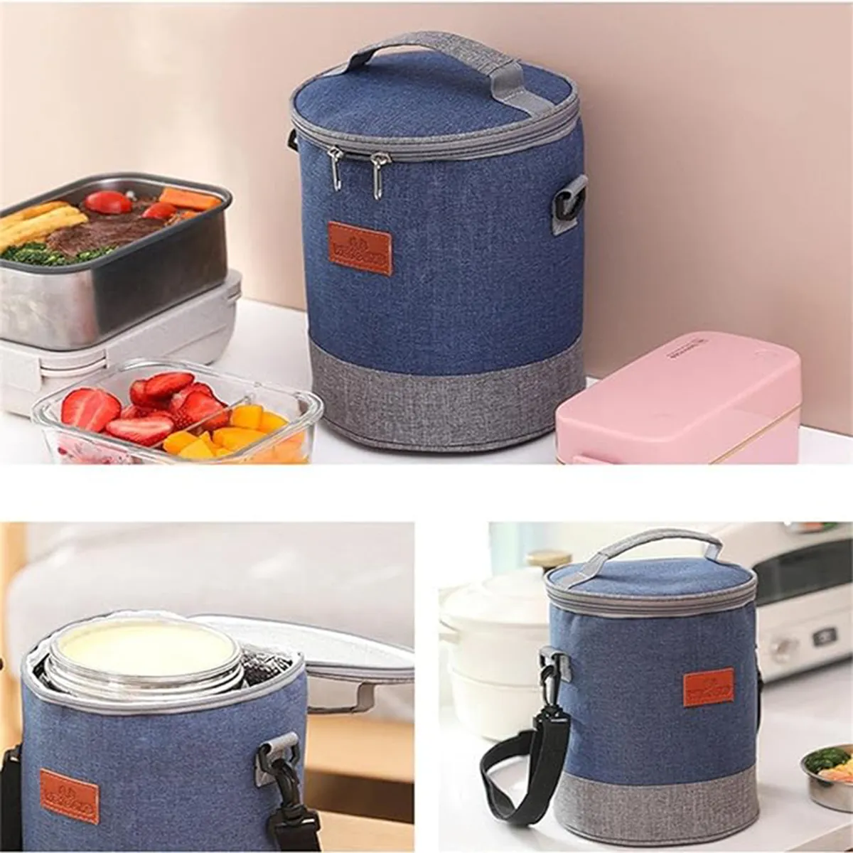 Cylindrical Insulated Waterproof Large Portable Lunch Bag 4