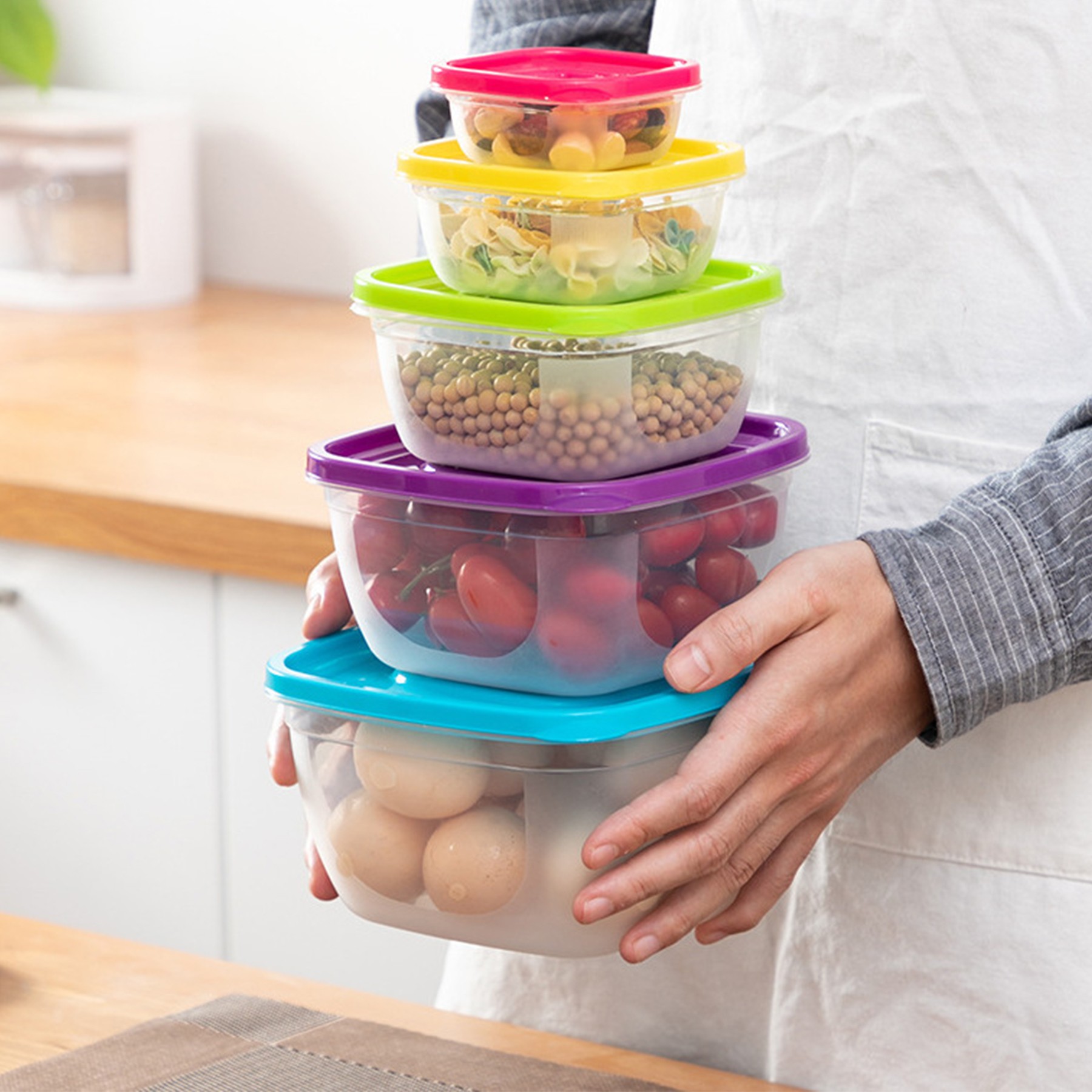 5-Piece Rainbow Lunch Boxes Food Storage Containers With Lids 5