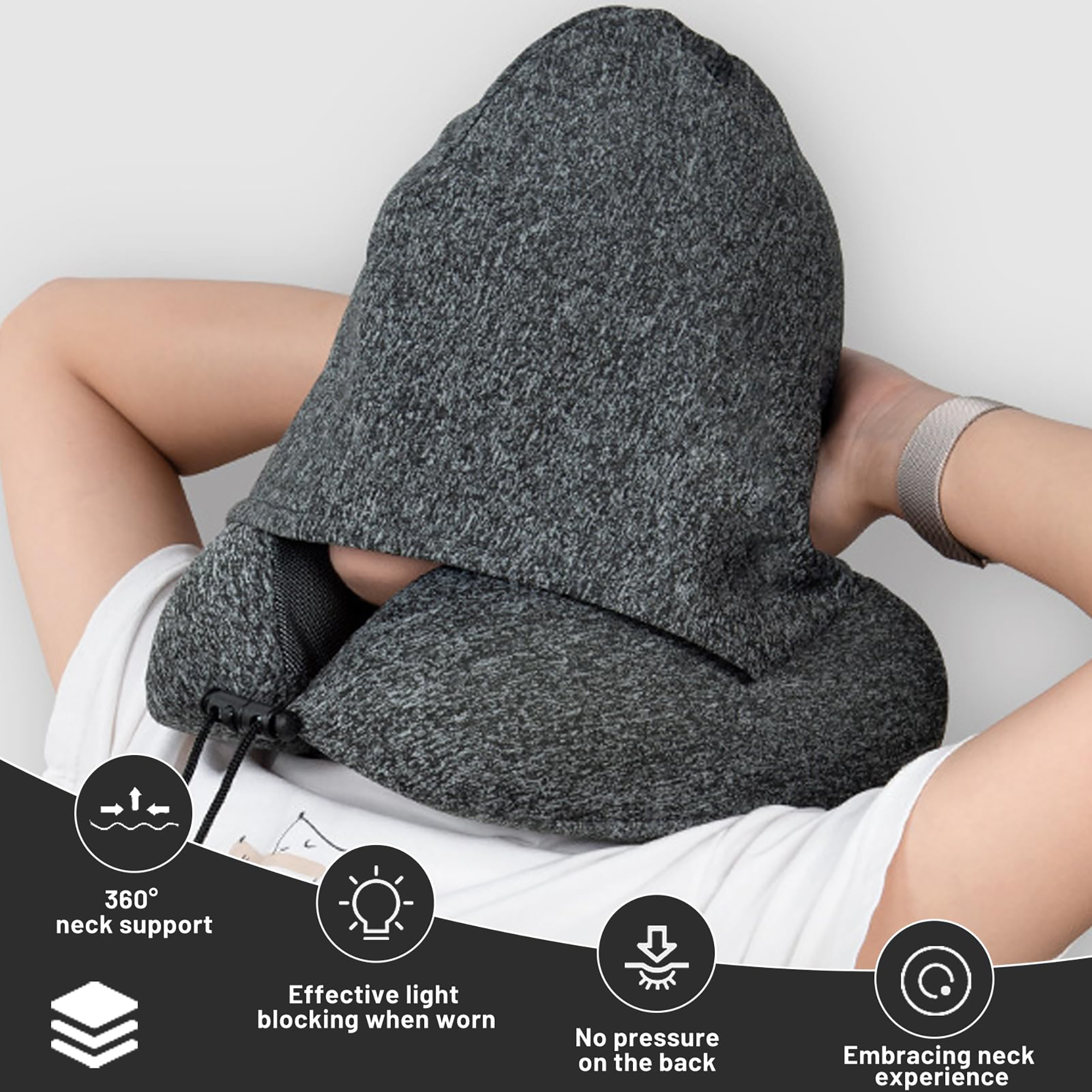 Hooded Travel Neck Pillow with Memory Foam 2