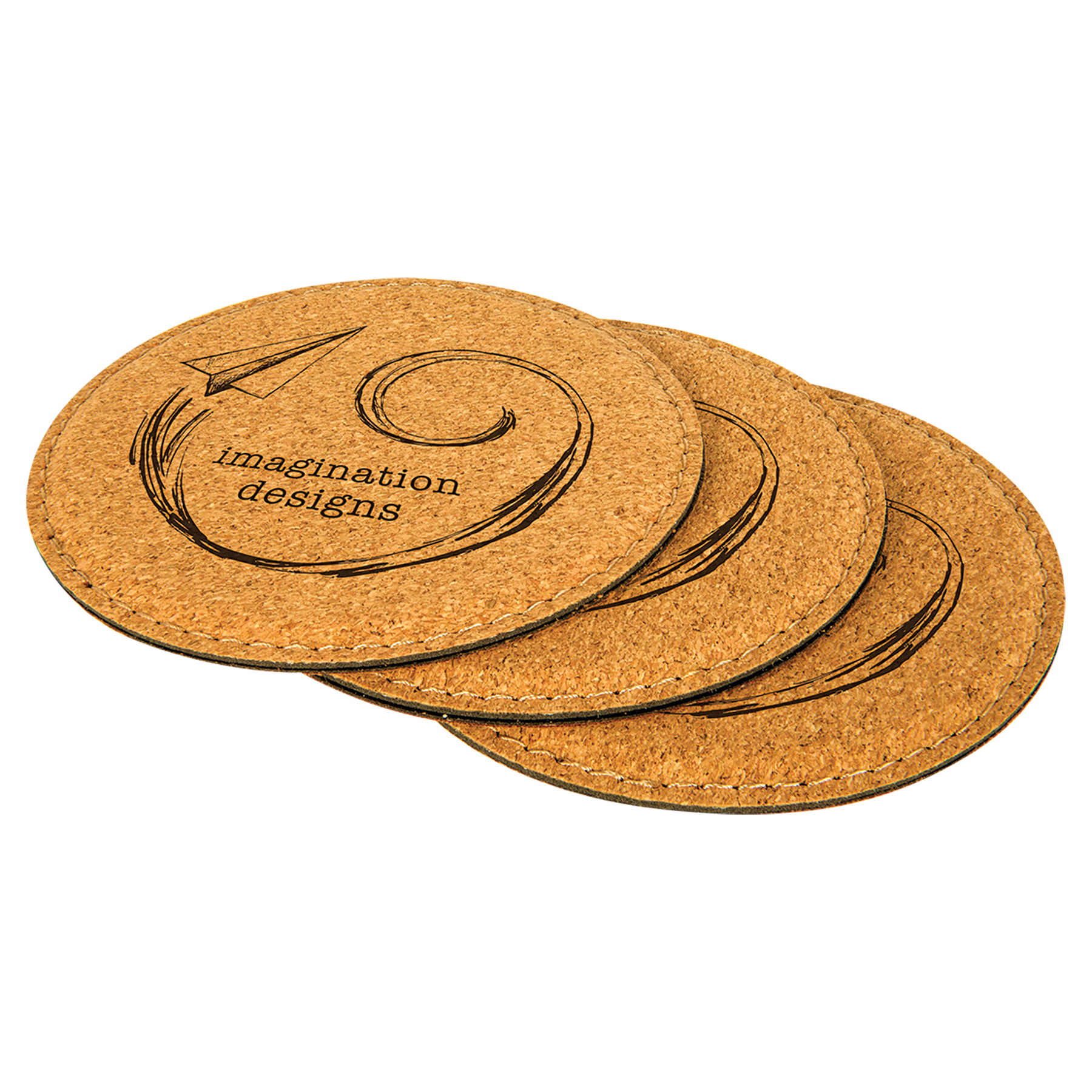 4" Round Cork Coaster with Stitching