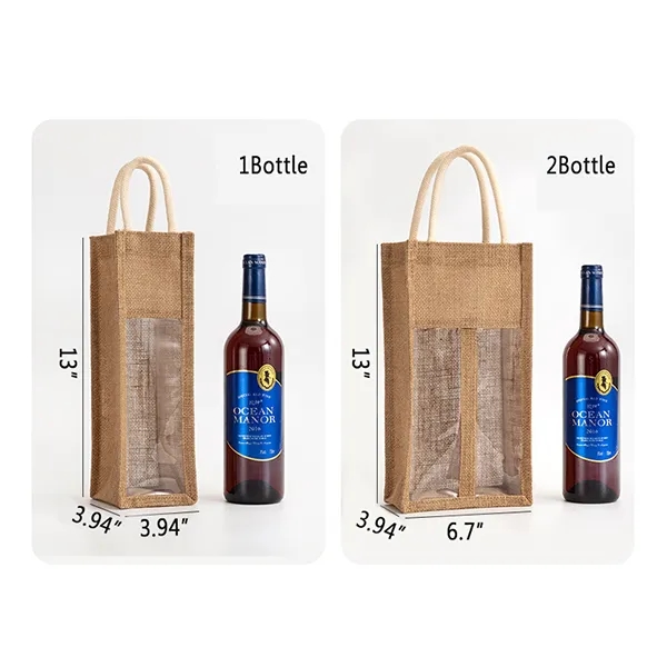 Custom 2 Bottle Burlap Tote bag, custom tote bag with logo imprint 4