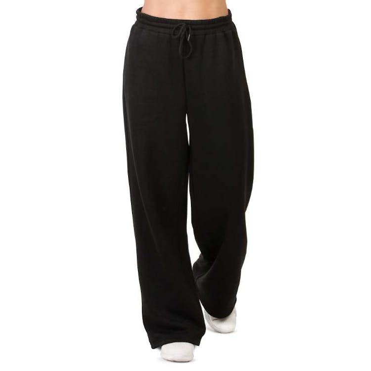Ladies Fleece Wide-Leg Sweatpants - Small Black 2