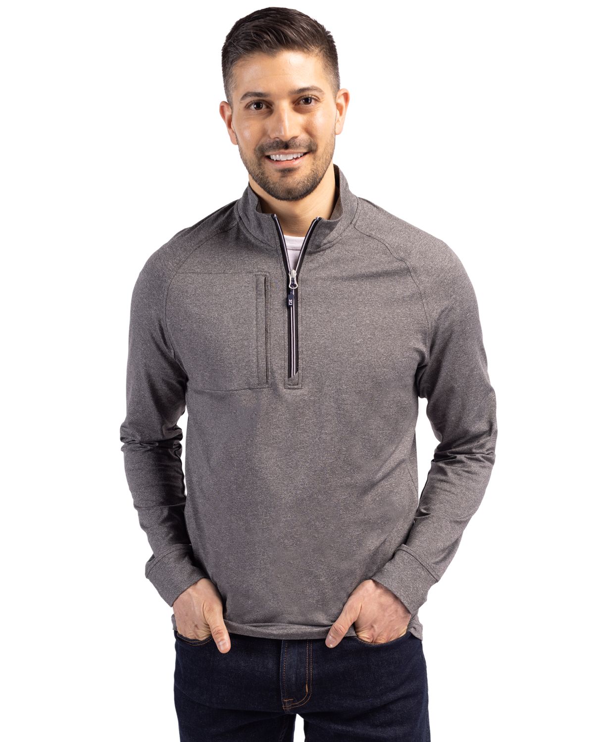 Cutter & Buck Adapt Recycled Soft Knit Stretch Mens Big & Tall Heathered Quarter Zip Pullover Big & Tall 10