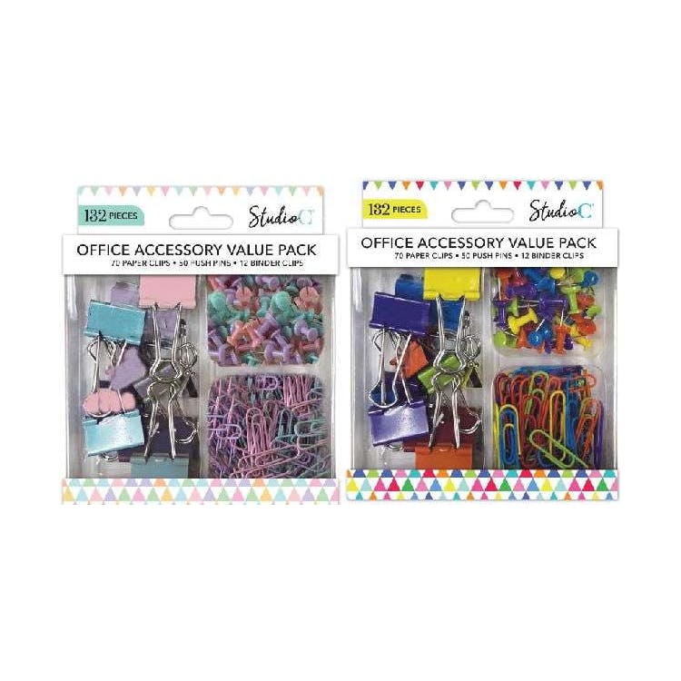 Office Accessory Value Packs - Paper Clips Push Pins Binder Clips 2