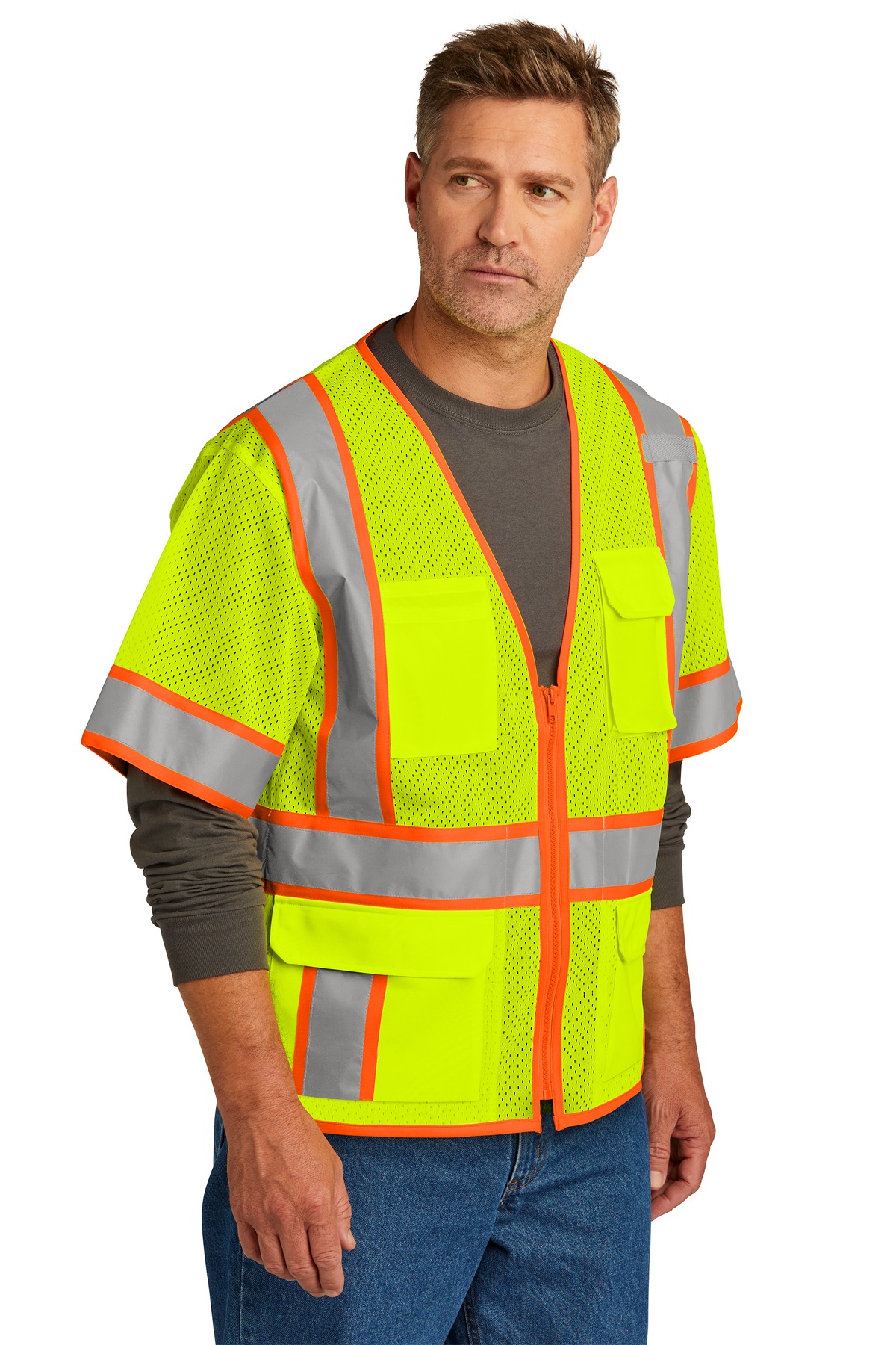 CornerStone ANSI 107 Class 3 Surveyor Mesh Zippered Two-Tone Short Sleeve Vest. CSV106 5