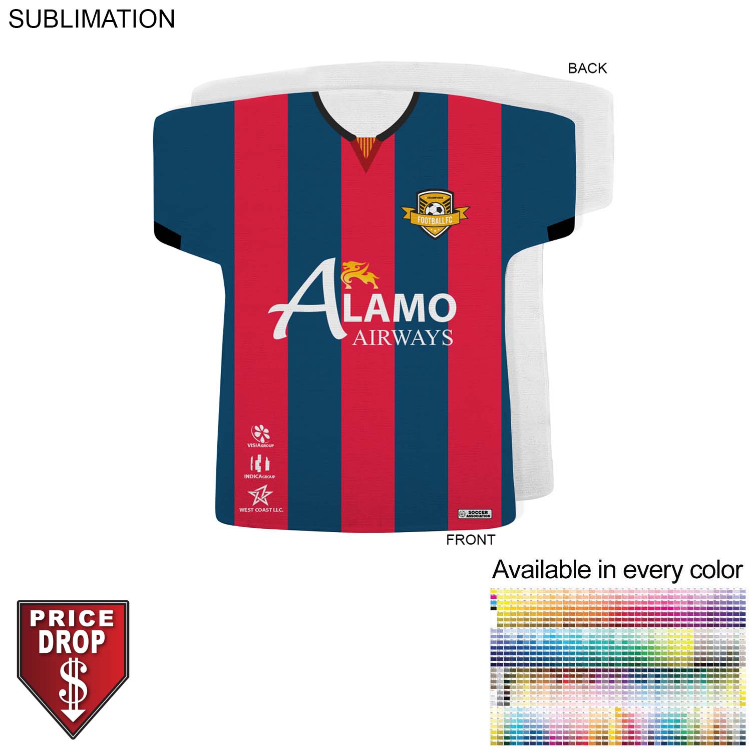 Soccer Jersey Shape Microfiber Dri-Lite Terry Keepsake Towel, 18x17, Sublimated Front Side 2