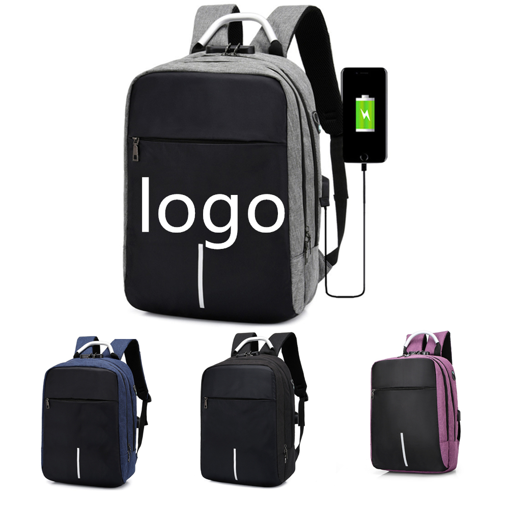 Anti-theft Lock USB Charging Light Reflective Laptop Backpacks 4