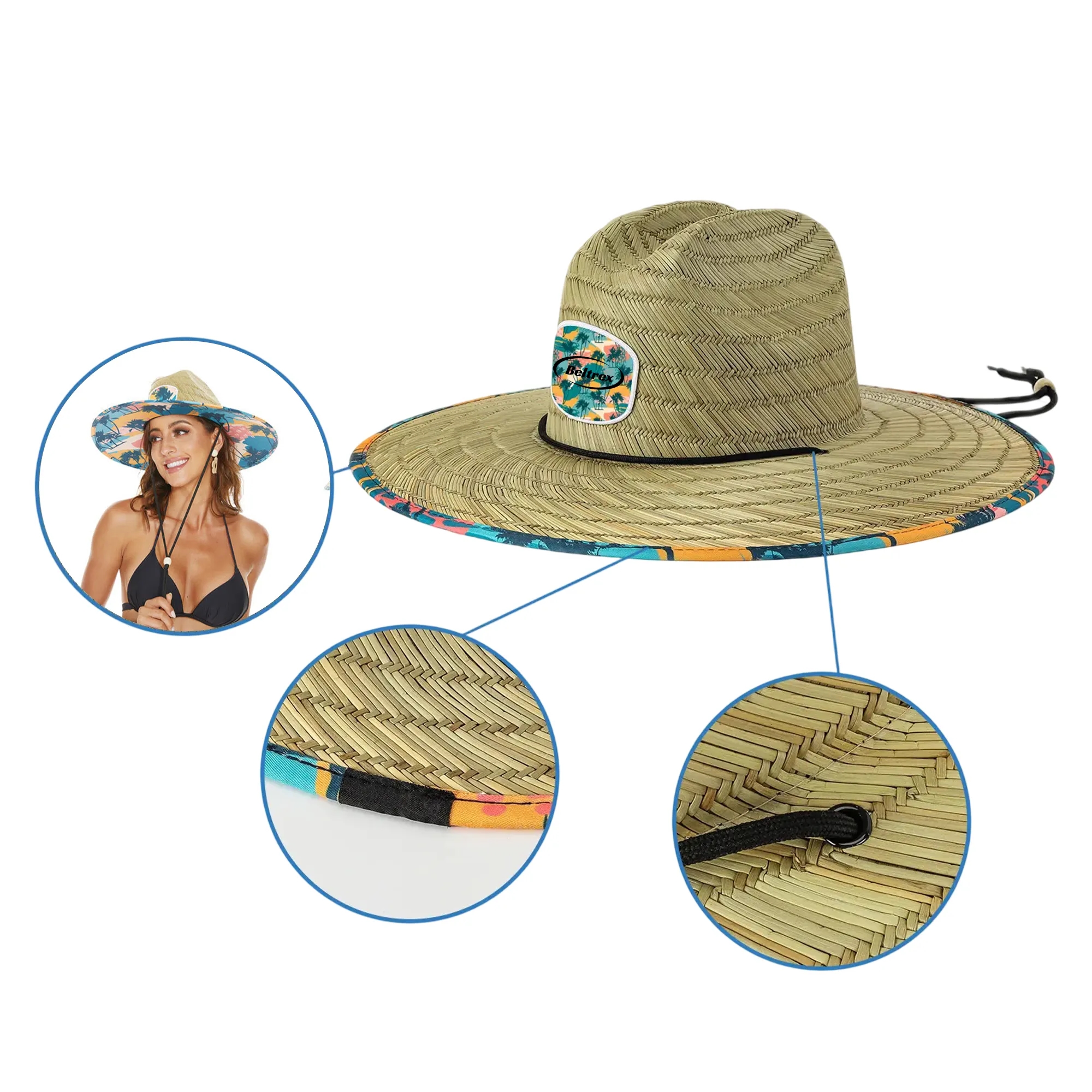 MOQ 50 Wide-Brim UPF50+ Lifeguard Straw Hat 3