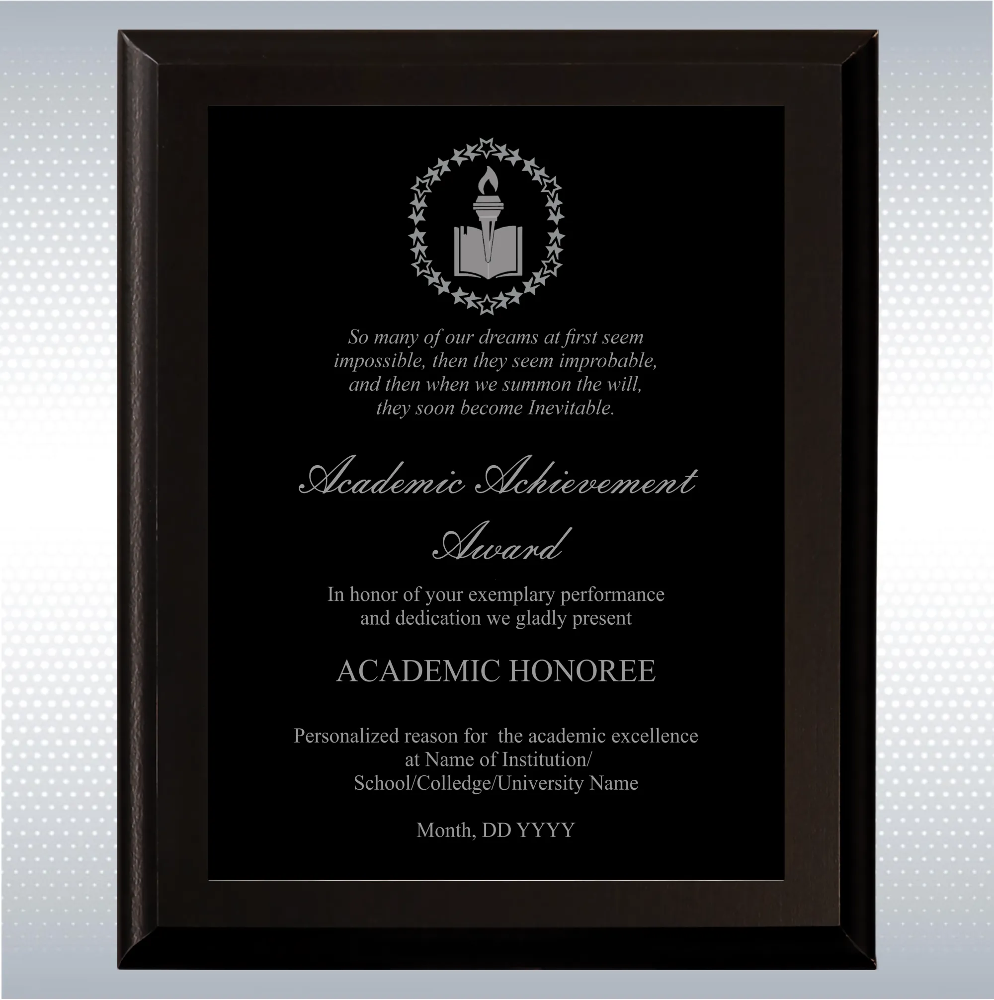 Black Matte Plaque Academic Achievement Award 2