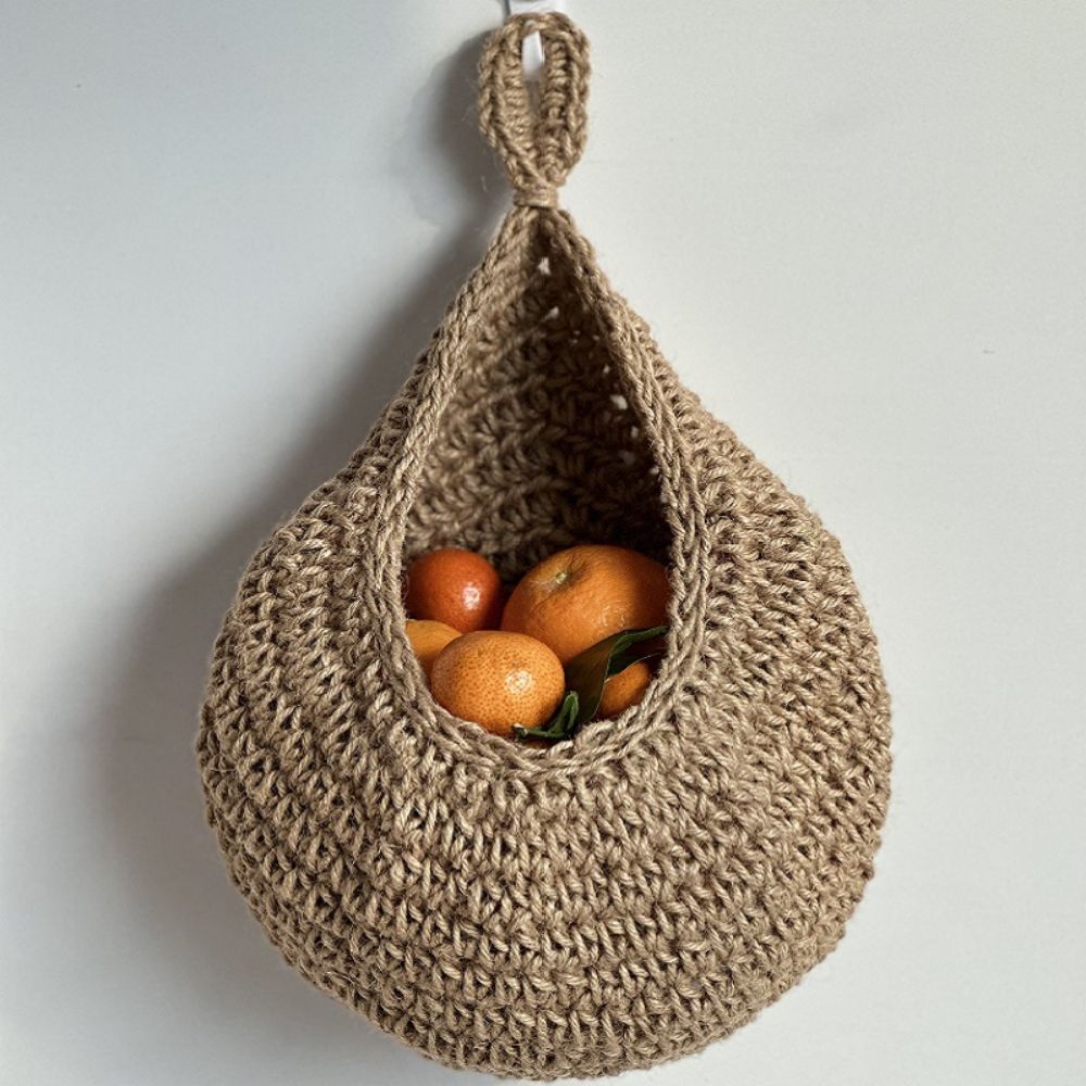 Wall-mounted Fruit Basket With Vegetable Pouch Made Of Hemp Rope Weaving 4