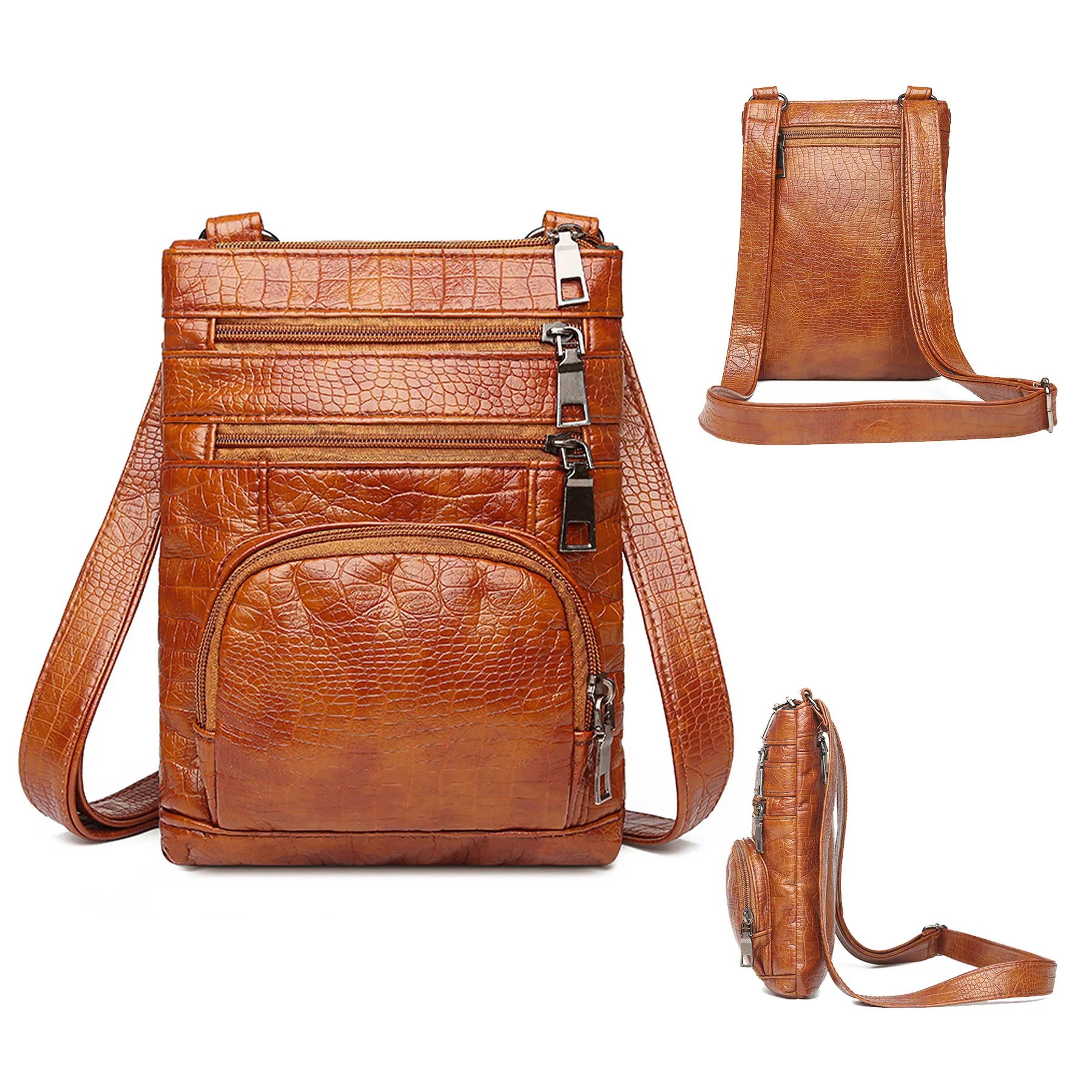 Leather Crossbody Bag for Women Multi-Pocket 3