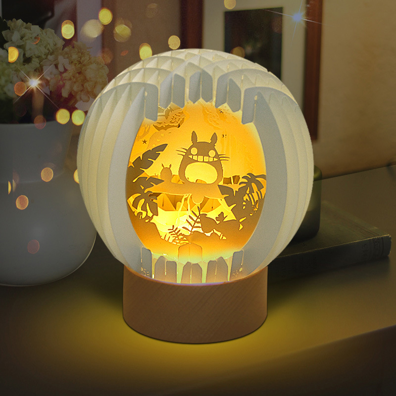 3D Paper Art Table Lamp With Wood Base 14
