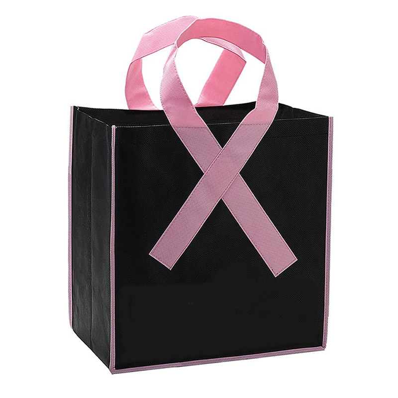 Pink Ribbon Non-Woven Shopping Tote Bag Breast Cancer Awareness - 12" X 12" X 4" 2
