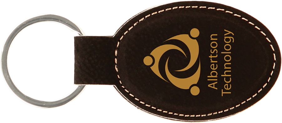 3" x 1 3/4" Black/Gold Leatherette Oval Keychain 2