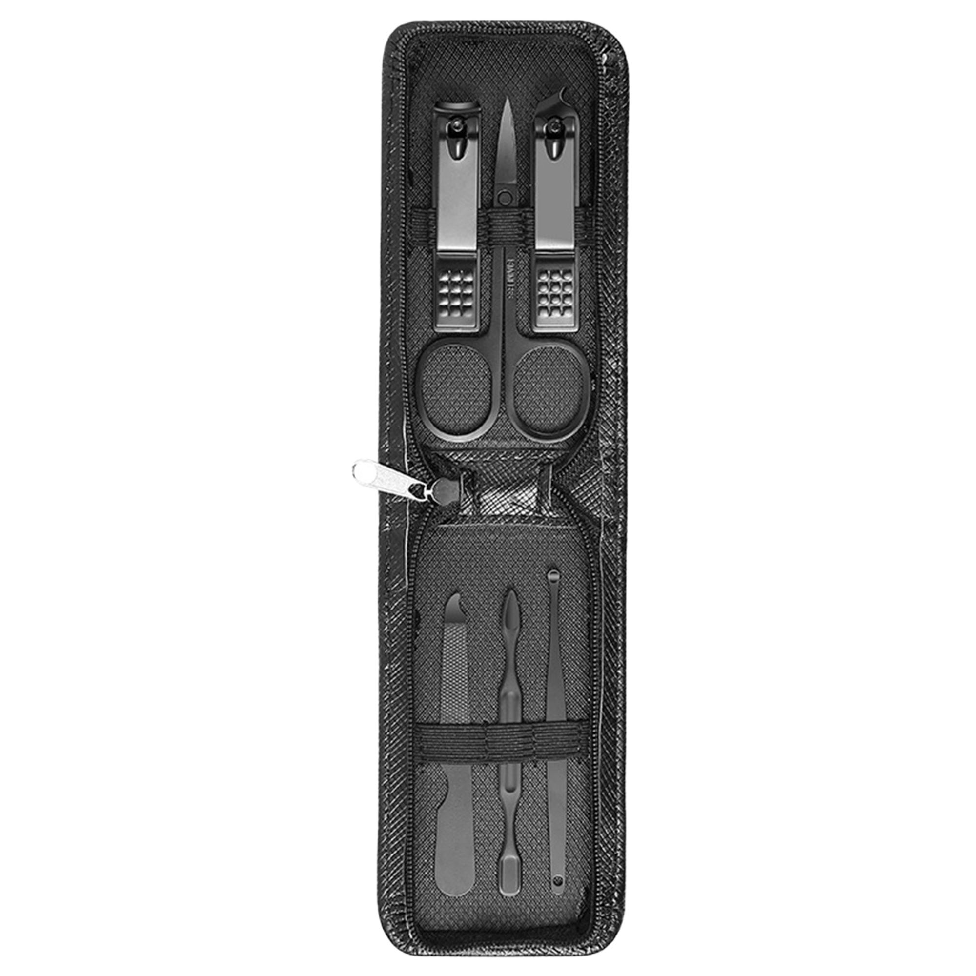 Portable Dark Green Nail Clipper Set 6-Piece Manicure Kit with PU Leather Case