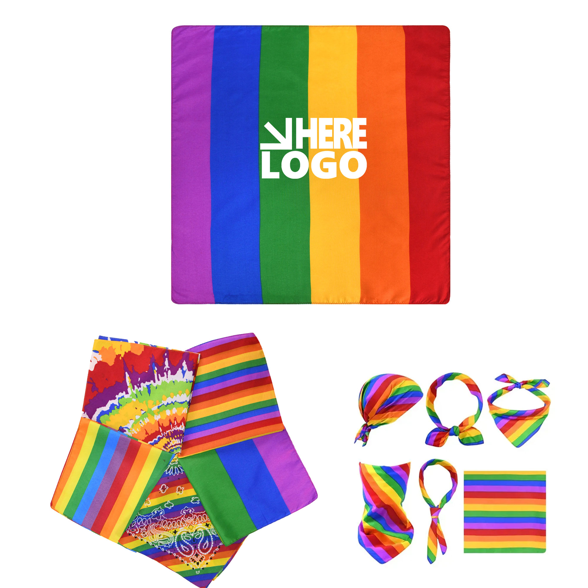 MOQ 100 Square Scarf Pride Day Rainbow Bandana 21" 3