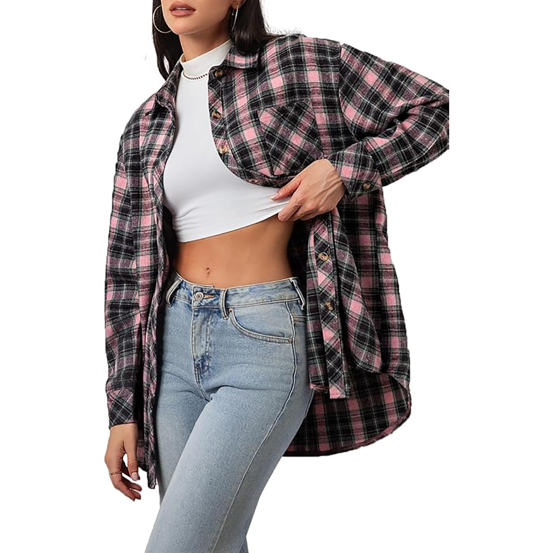 Women's Long Sleeved Plaid Shirt 17