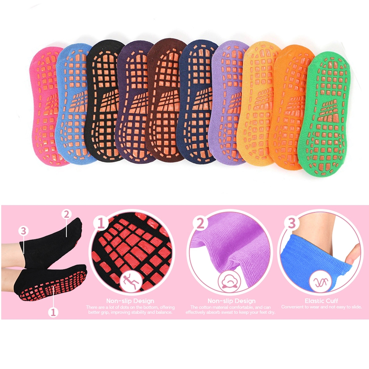 Non-Slip Skid With Grips Colorful Soft Sport Socks 3
