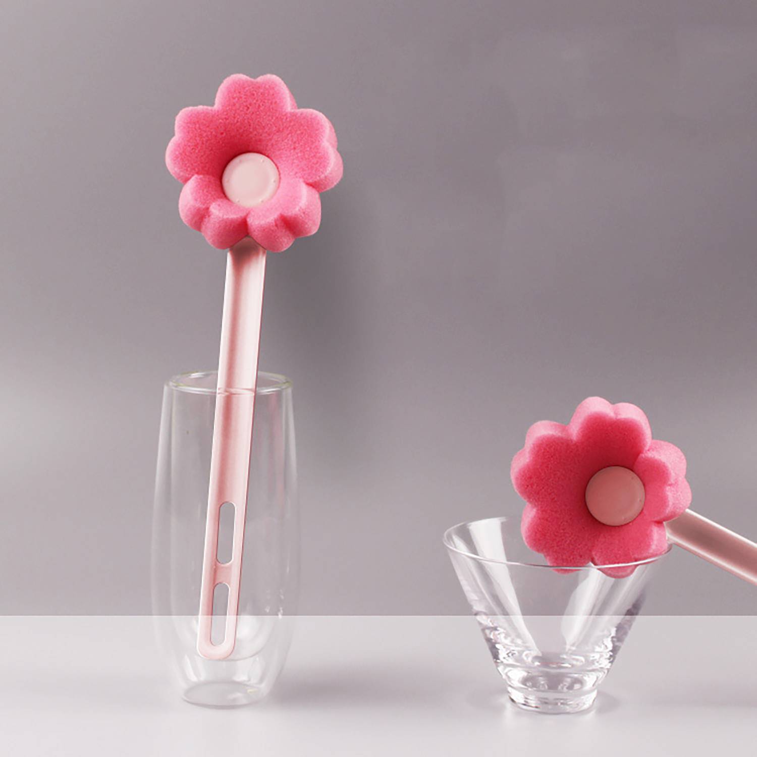 Hanging Flower-Shaped Long-Handle Sponge Cup Brush 5