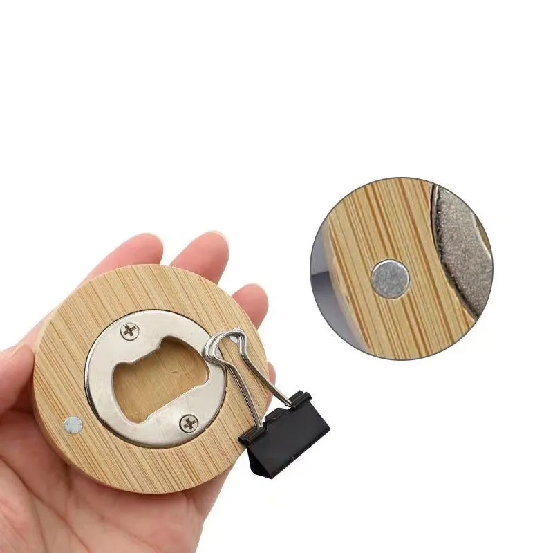 Round Wooden Magnet Bottle Opener 6