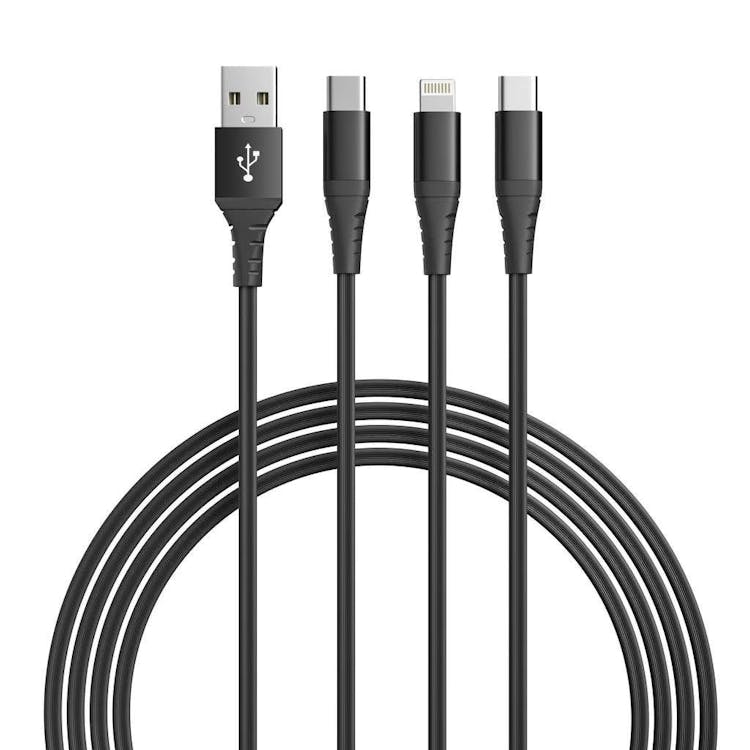 3-in-1 MiFi Lightning & 2x USB-C Cables - 6' Black 2