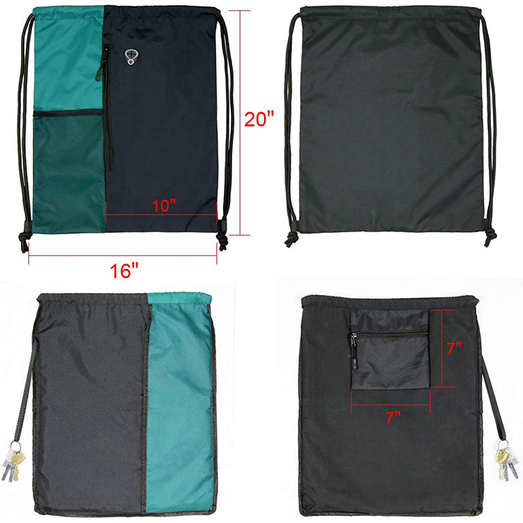Drawstring Backpack with Zipper and Mesh Pockets 2