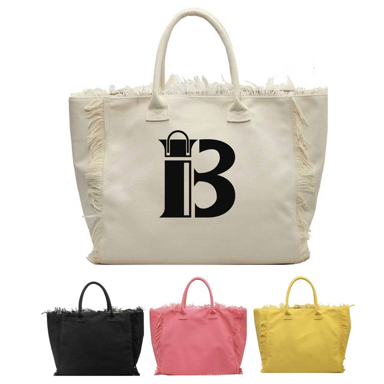 Boho Tassel Tote - Oversized Solid Canvas Shoulder Bag 4