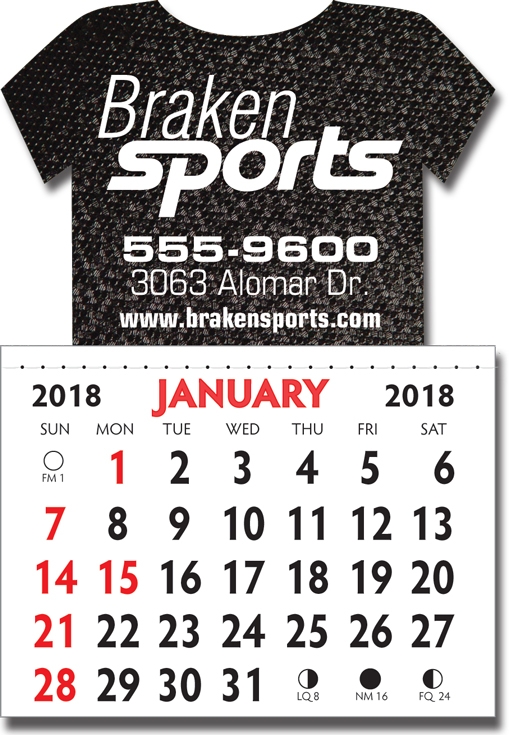Designer Shaped Kwik-Stik 6 Mill Smooth Vinyl Calendar w/ T-Shirt Top 2