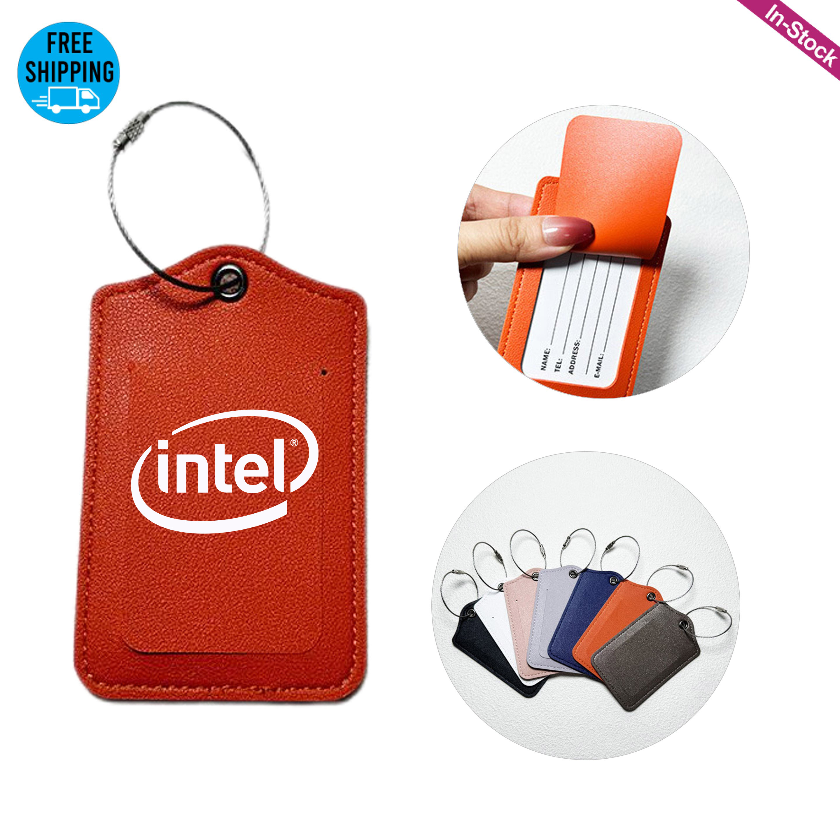 Premium PU Leather Luggage Tags with Stainless Steel Loop 3