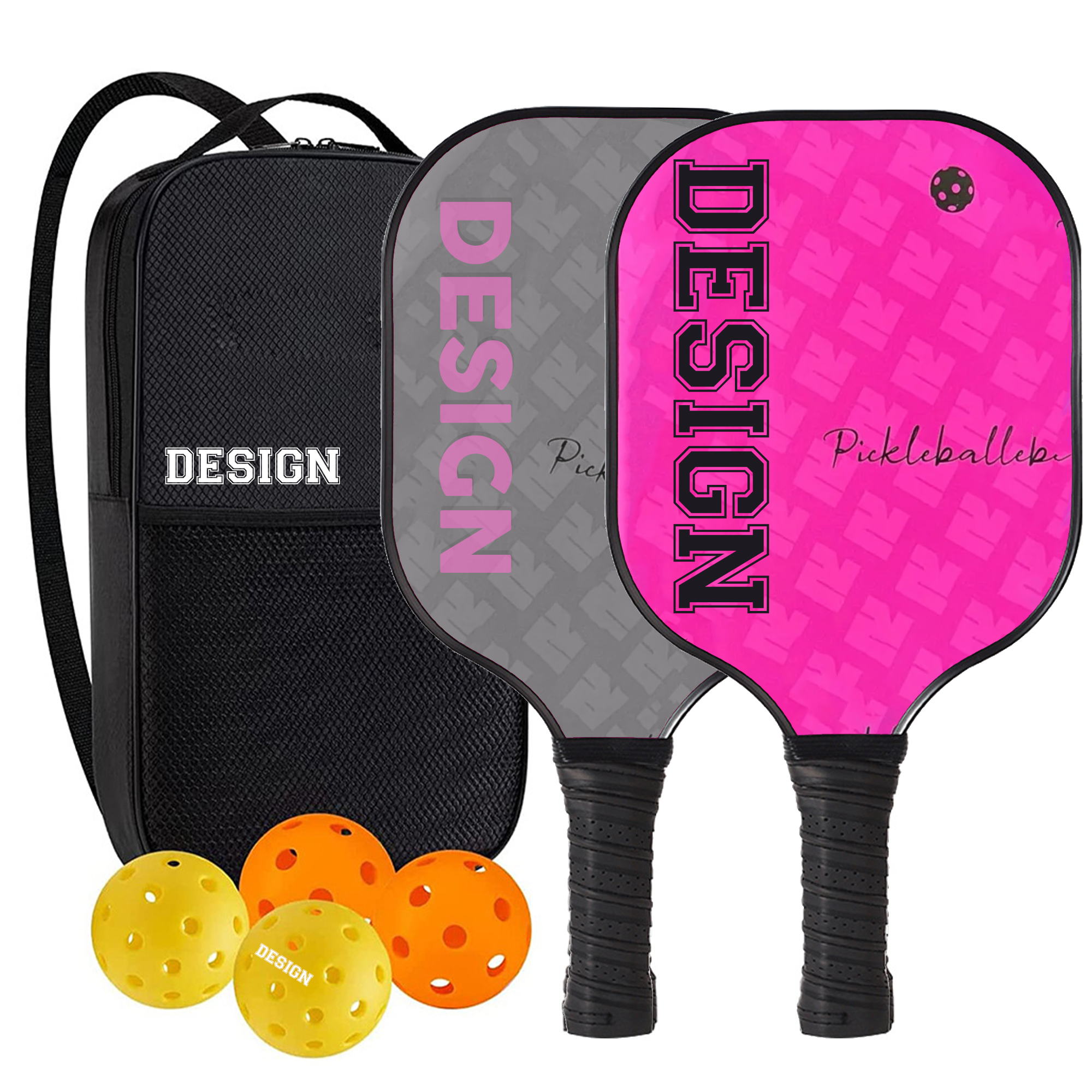 Fiberglass Pickleball Set 2 Paddles 4 Balls Bag 3
