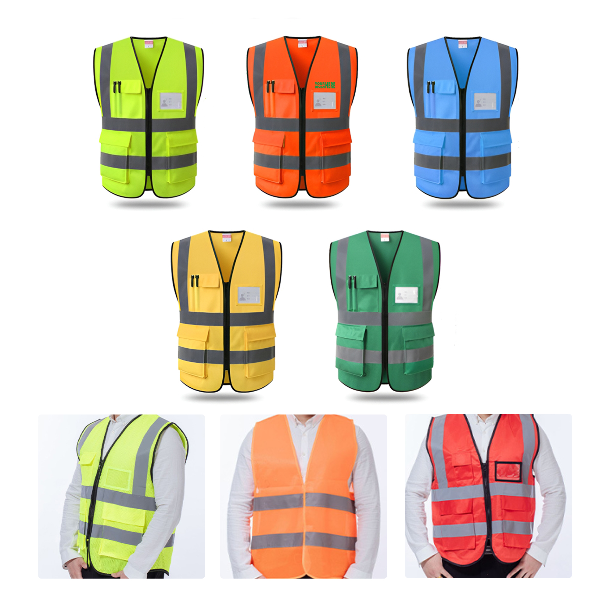 MOQ 50 Reflective Vest Custom Text Traffic Cycling Safety Vest Multi-Pocket 1