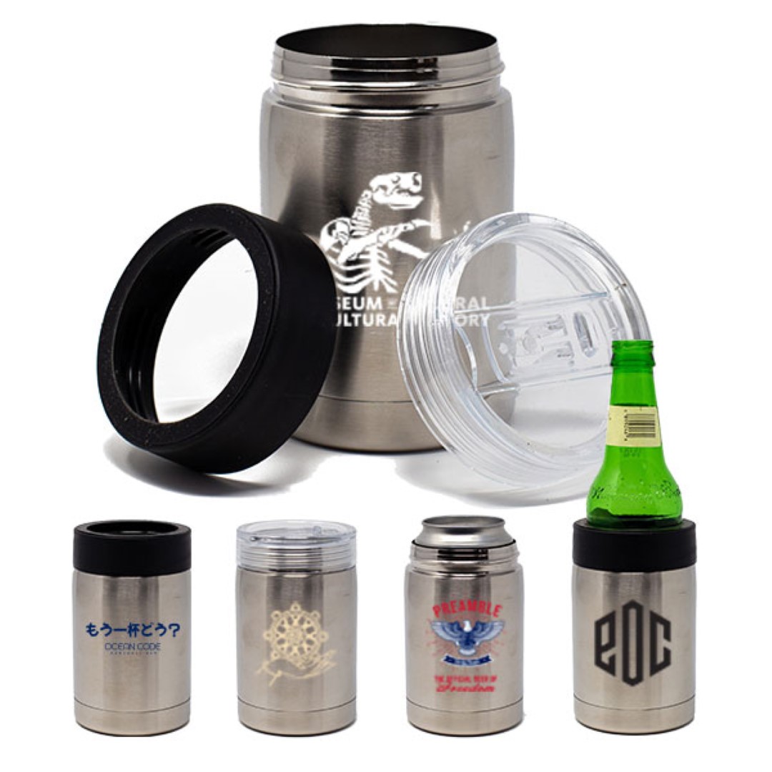 10 oz Pro10 THREE-IN-ONE Brushed Stainless Steel Vacuum Insulated Can Cooler-Bottle Cooler-Travel Co