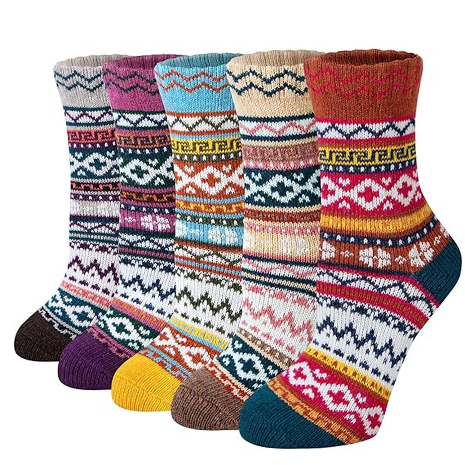 Women's Thick Winter Wool Socks Warm Cross-Flower Design 1
