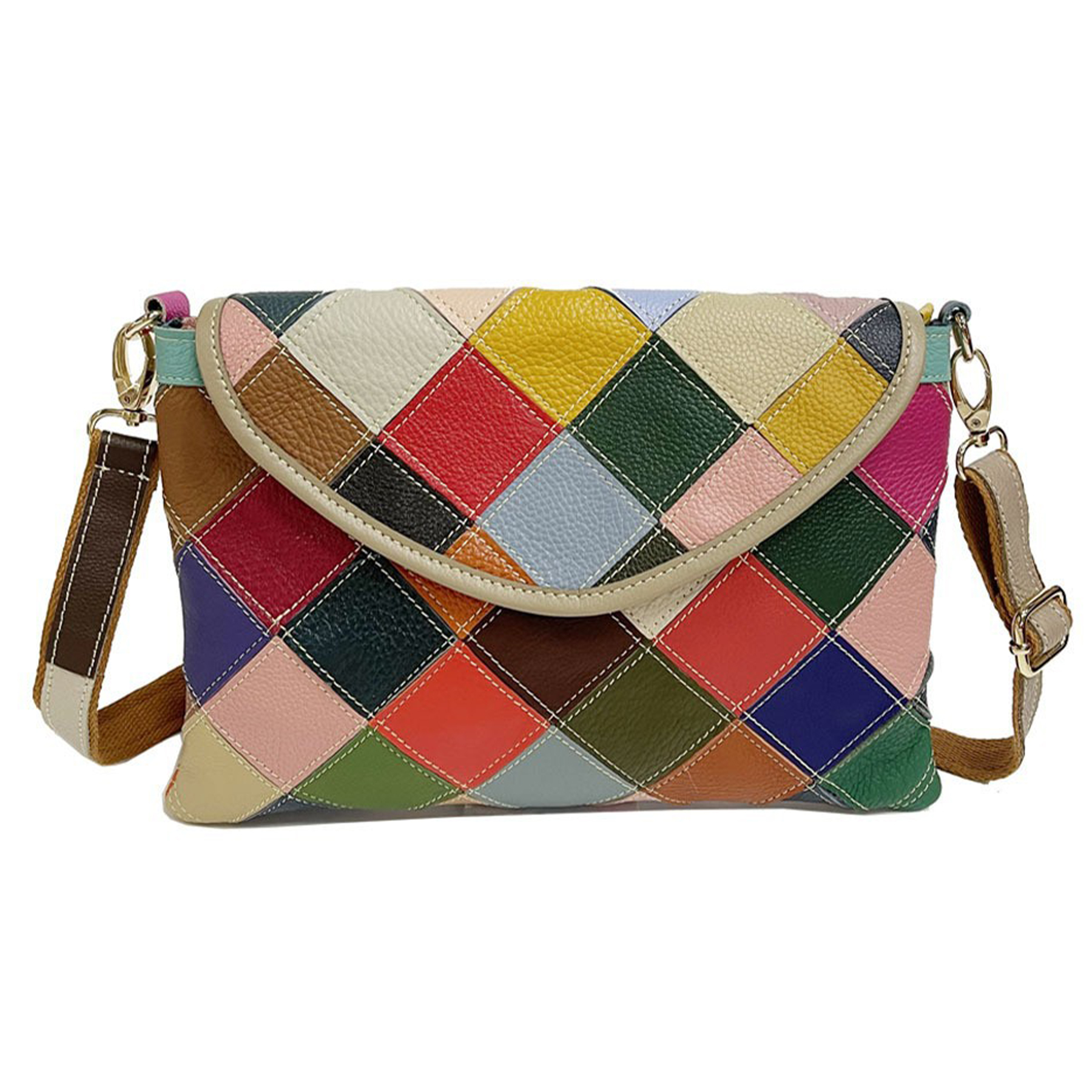 Genuine Leather Lingered panels shoulder cross-body bag 7