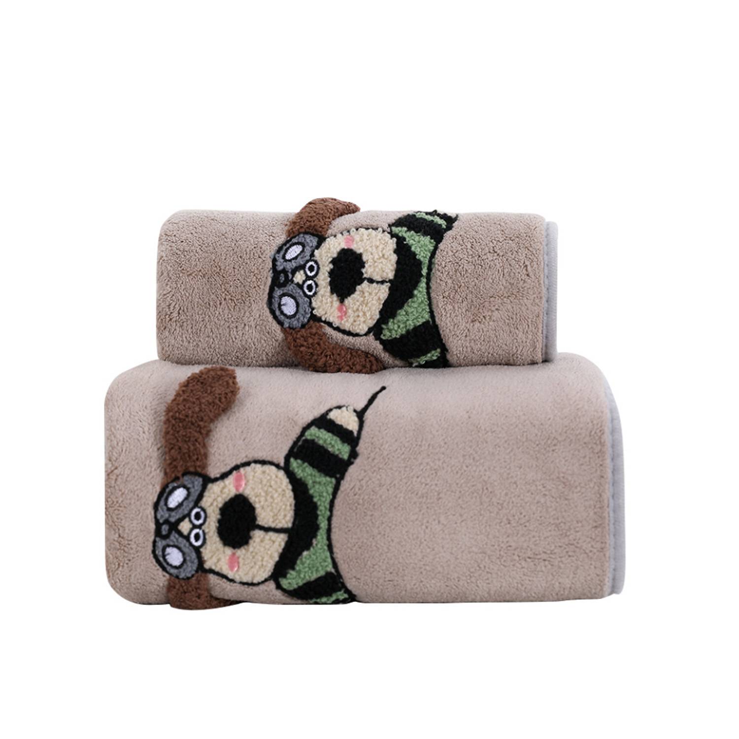 Dog Design Soft Absorbent Coral Fleece Towel Set 9