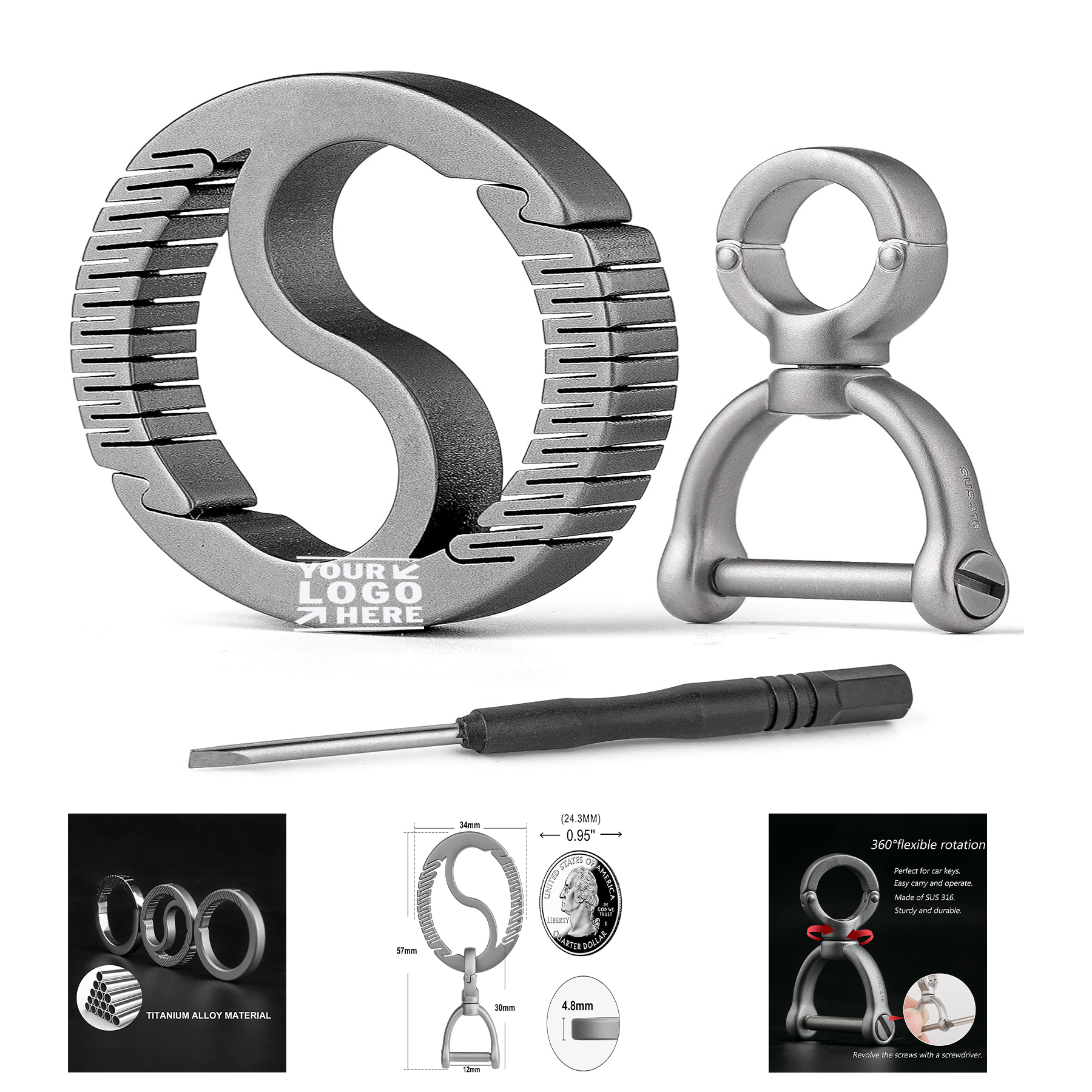 Titanium Small Carabiner Clip With Rotational D Shape Key Ring Quick Release Keychain  2