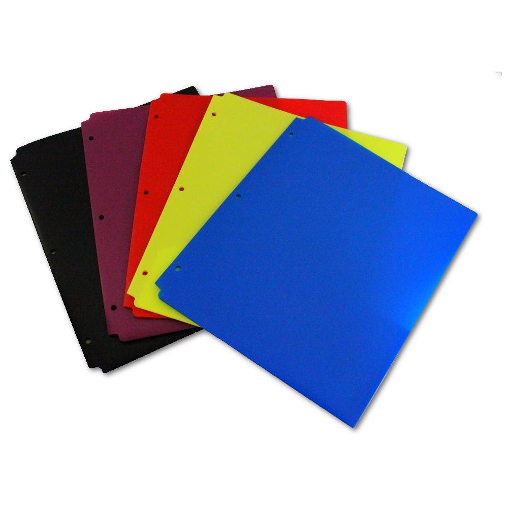 Plastic 2 Pocket Folders - Assorted Colors 3 Hole Punched 2