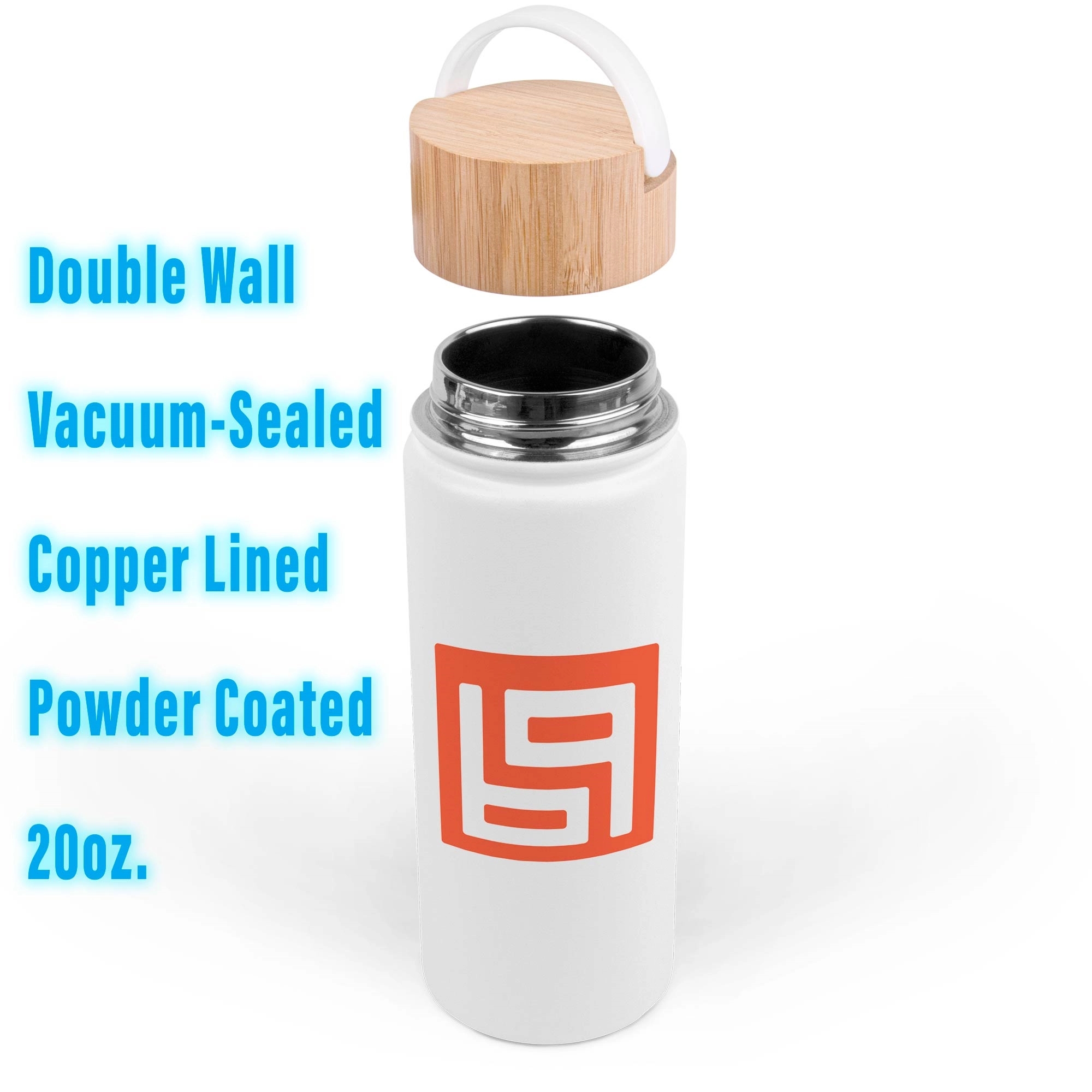 20 oz. Vacuum-Sealed Stainless Water Bottle with Bamboo Lid, custom water bottle with logo imprint 6