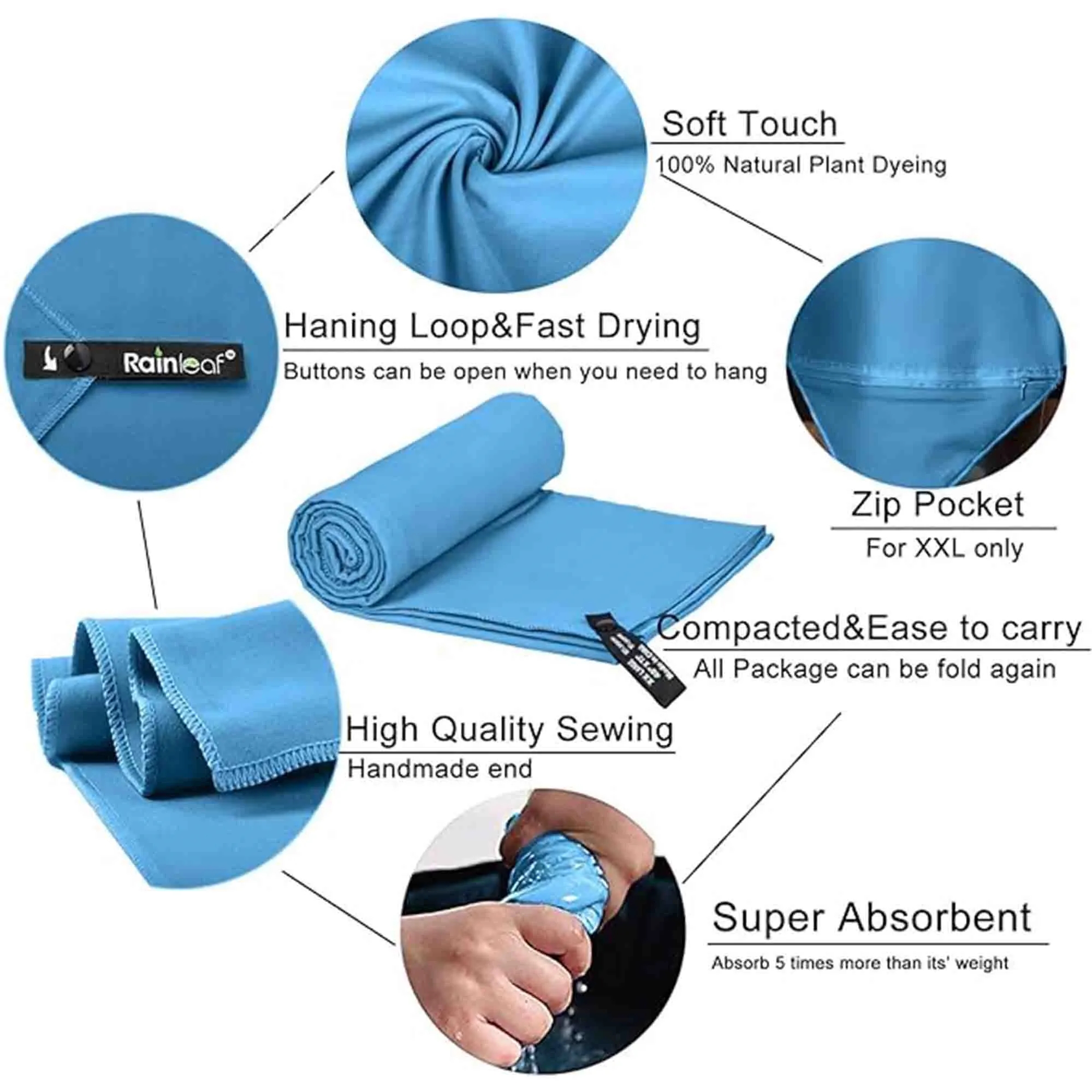 Lightweight Microfiber Travel Towels w/Bag Fast Drying 2