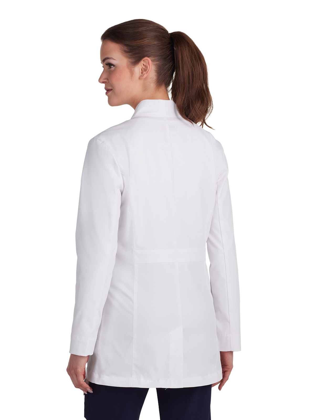 koi - Essentials - Women's Four-Pocket Collarless Pearlized Button-Front 31.5" Care Lab Coat 2